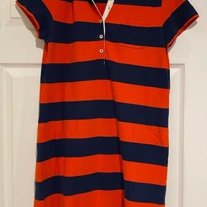 Lands' End Orange and Navy Striped Dress